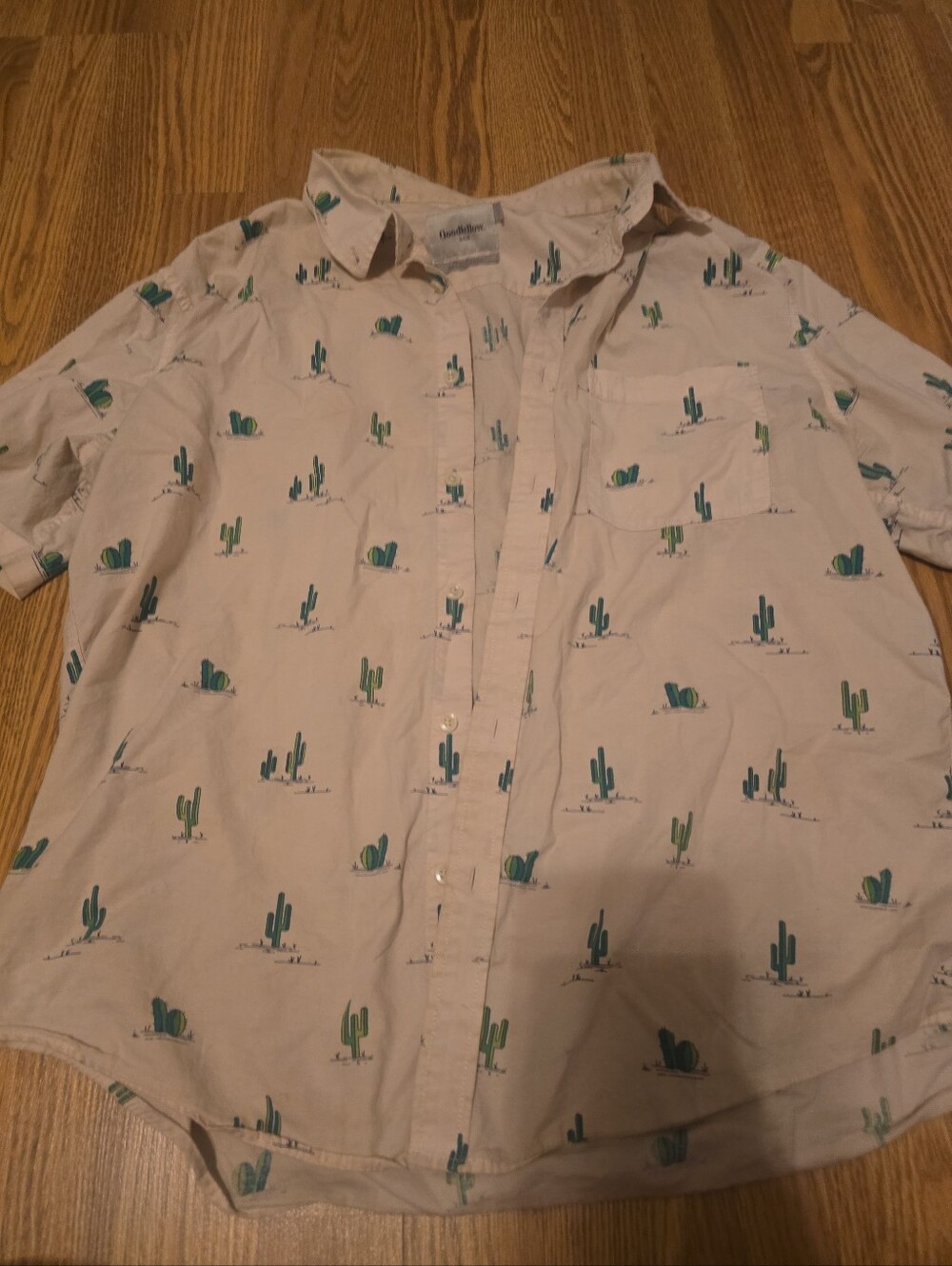 Goodfellow & Co Beige Short-Sleeve Cactus Print Button-Down Shirt